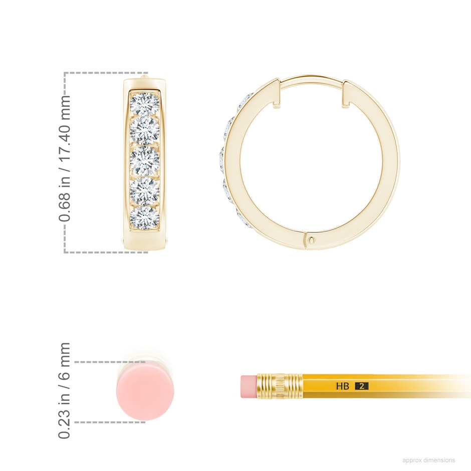 3mm FGVS Lab-Grown Channel-Set Diamond Hoop Earrings in 9K Yellow Gold ruler