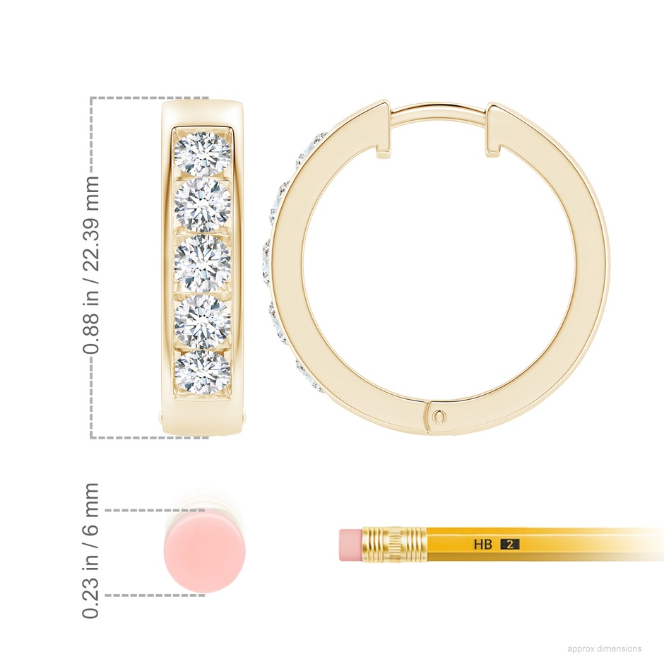 4.2mm FGVS Lab-Grown Channel-Set Diamond Hoop Earrings in 18K Yellow Gold ruler