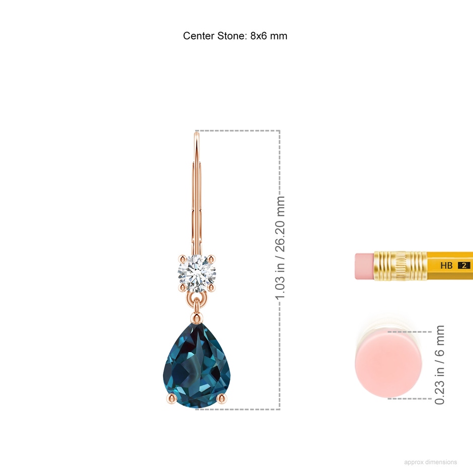 8x6mm Labgrown Pear Lab-Grown Alexandrite Leverback Drop Earrings with Diamond in Rose Gold ruler