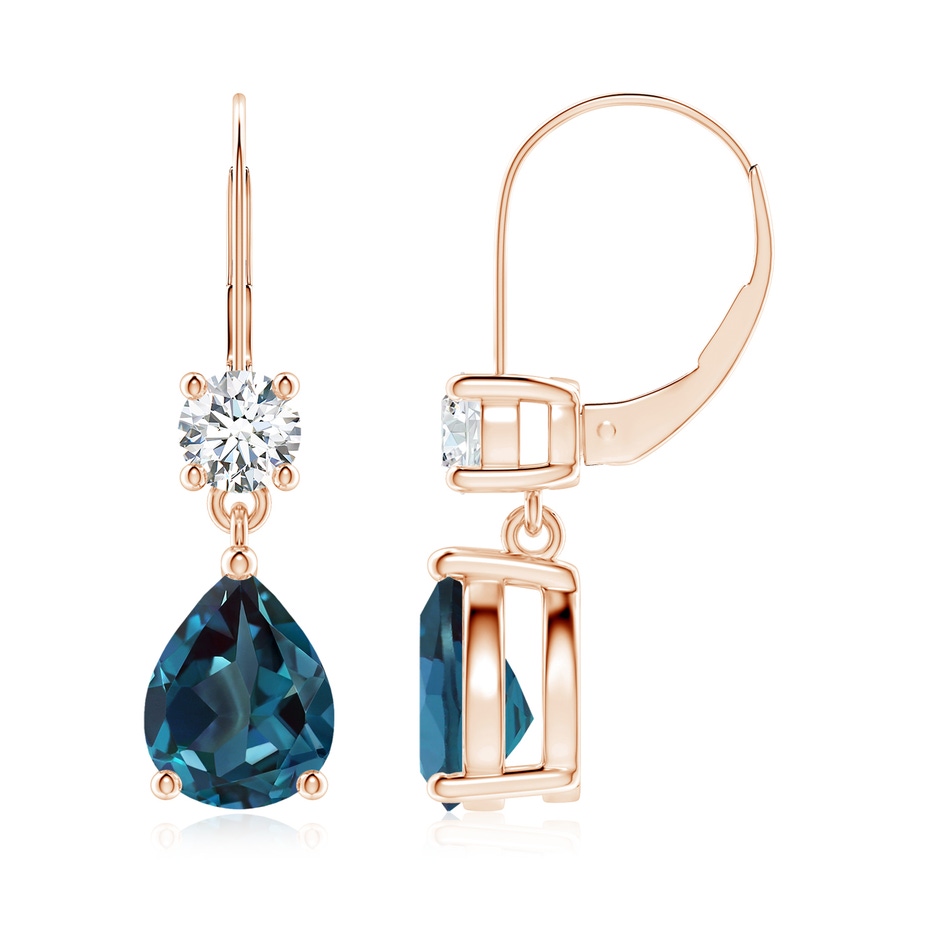 9x7mm Labgrown Pear Lab-Grown Alexandrite Leverback Drop Earrings with Diamond in 18K Rose Gold 
