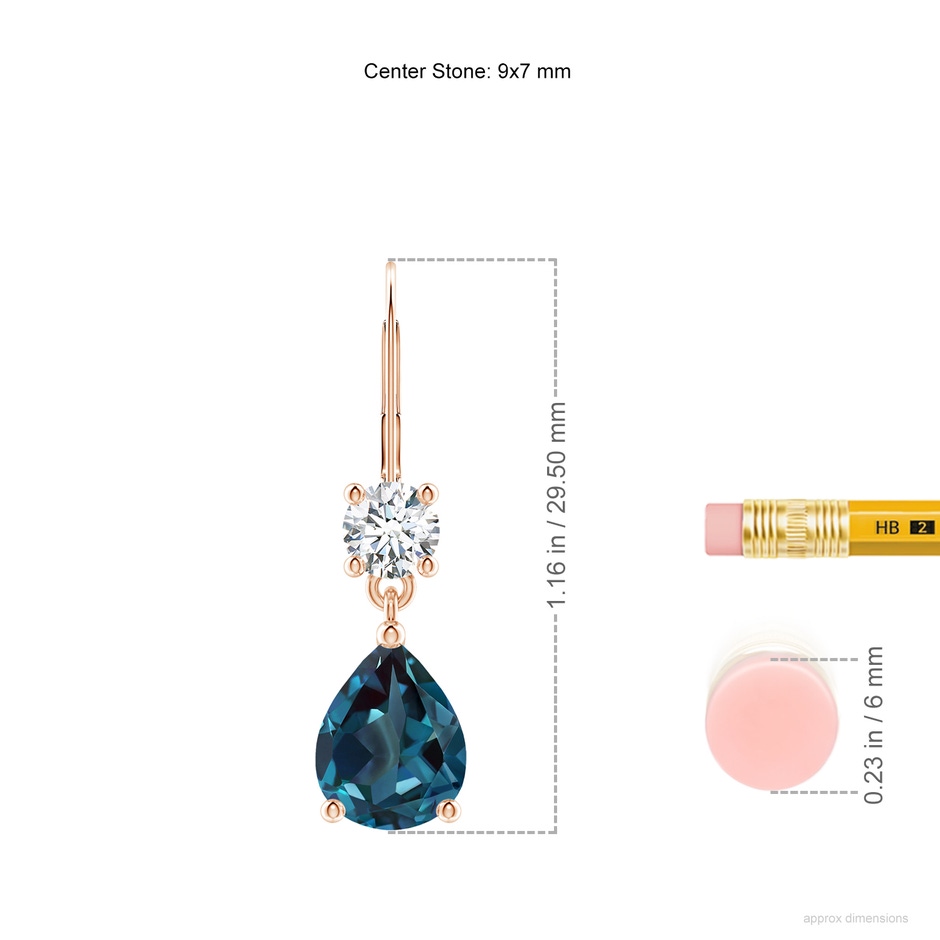 9x7mm Labgrown Pear Lab-Grown Alexandrite Leverback Drop Earrings with Diamond in 18K Rose Gold ruler