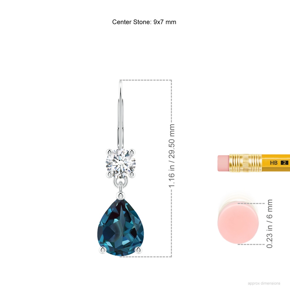 9x7mm Labgrown Pear Lab-Grown Alexandrite Leverback Drop Earrings with Diamond in P950 Platinum ruler