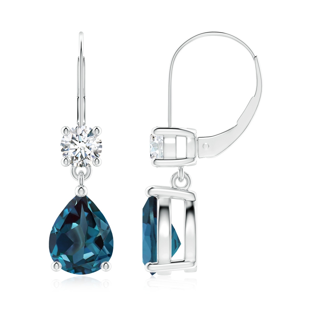 9x7mm Labgrown Pear Lab-Grown Alexandrite Leverback Drop Earrings with Diamond in White Gold