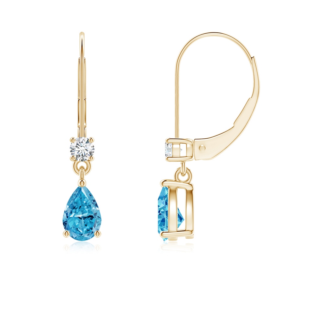 6x4mm Labgrown Pear Lab-Grown Fancy Intense Blue Diamond Leverback Drop Earrings in Yellow Gold