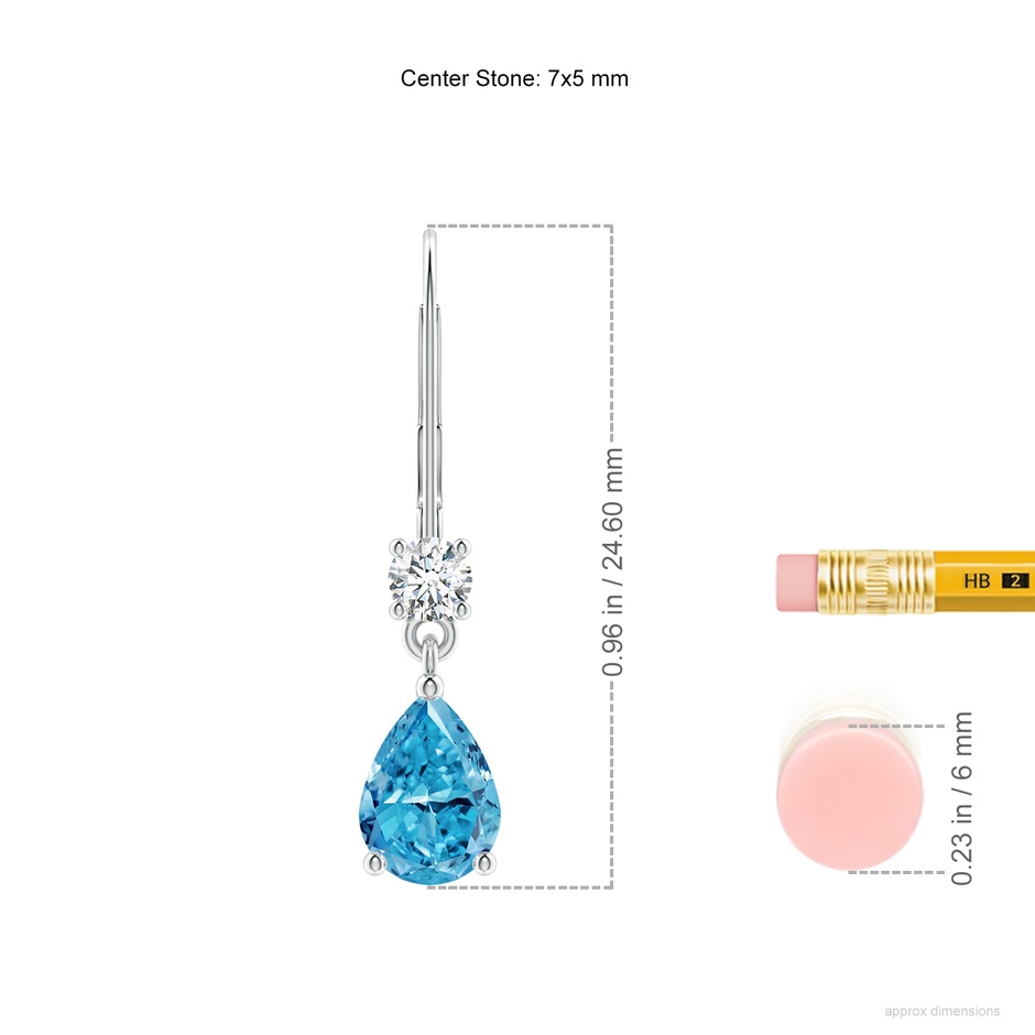 7x5mm Labgrown Pear Lab-Grown Fancy Intense Blue Diamond Leverback Drop Earrings in P950 Platinum ruler