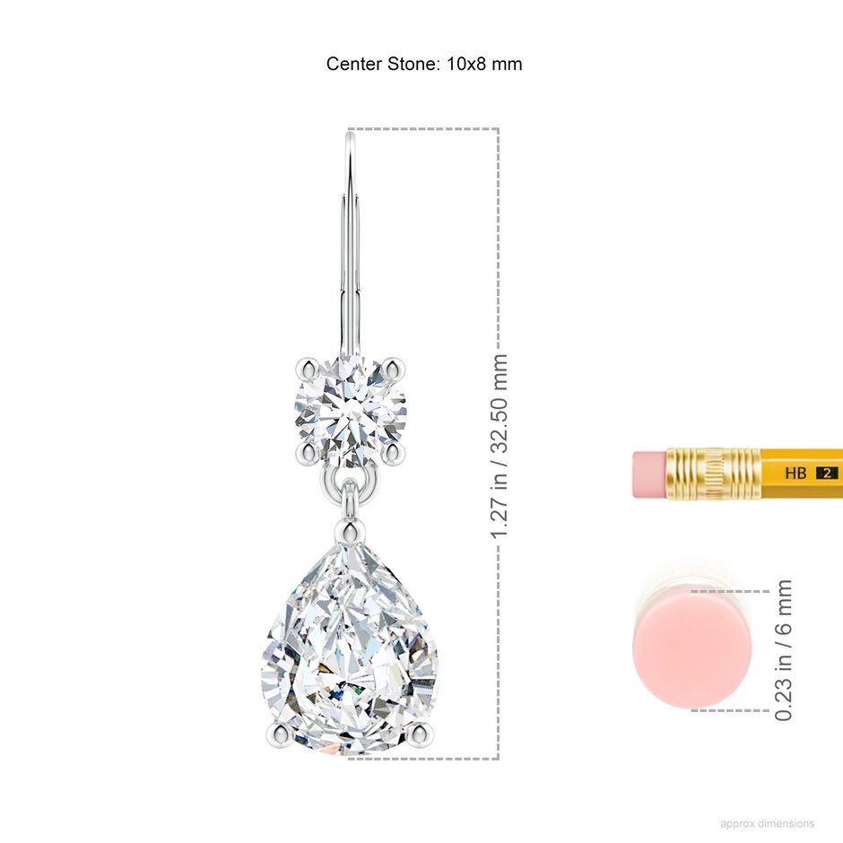 10x8mm FGVS Lab-Grown Pear Diamond Leverback Drop Earrings with Diamond Accent in P950 Platinum ruler