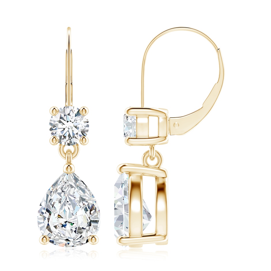 10x8mm FGVS Lab-Grown Pear Diamond Leverback Drop Earrings with Diamond Accent in Yellow Gold 