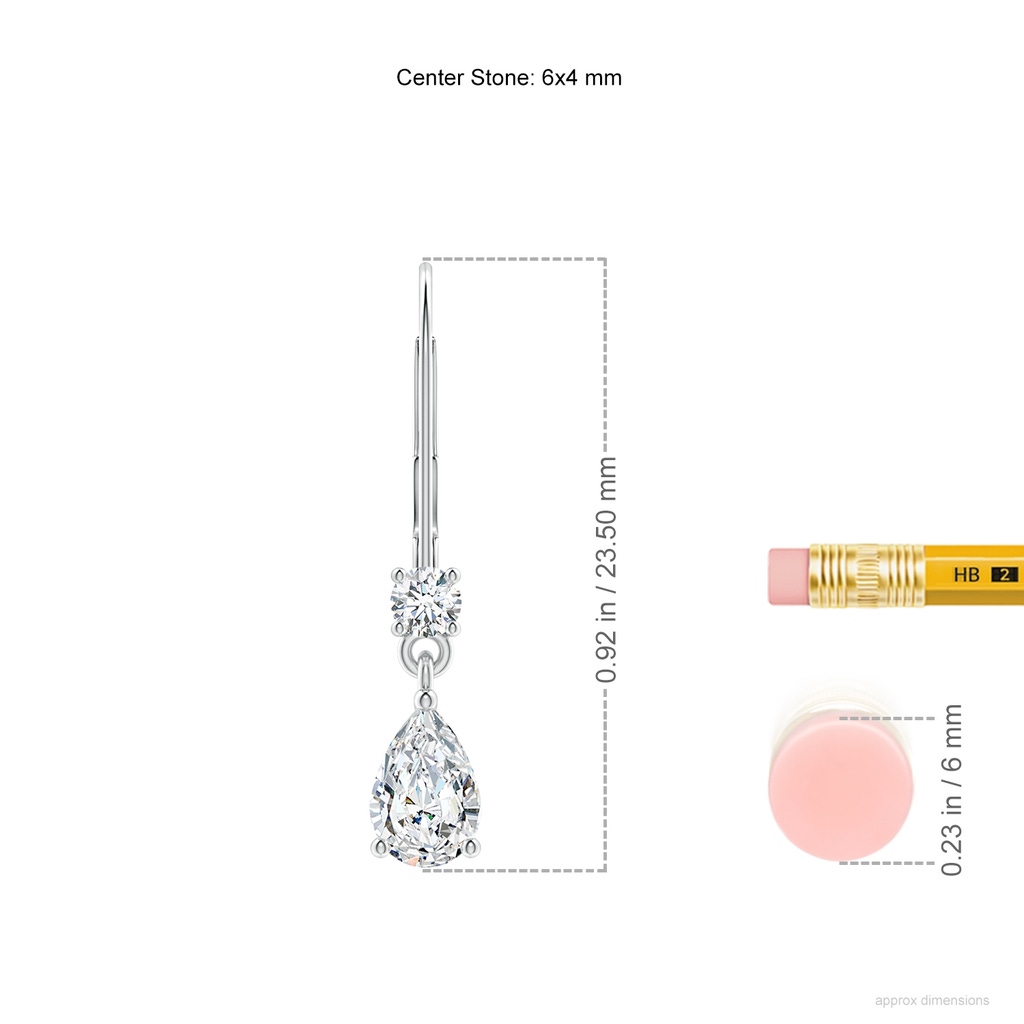 6x4mm FGVS Lab-Grown Pear Diamond Leverback Drop Earrings with Diamond Accent in White Gold ruler