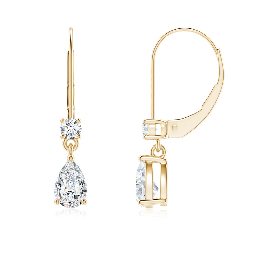 6x4mm FGVS Lab-Grown Pear Diamond Leverback Drop Earrings with Diamond Accent in Yellow Gold 