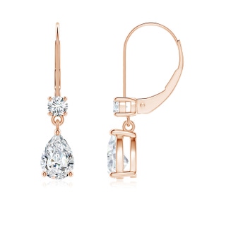 7x5mm FGVS Lab-Grown Pear Diamond Leverback Drop Earrings with Diamond Accent in Rose Gold