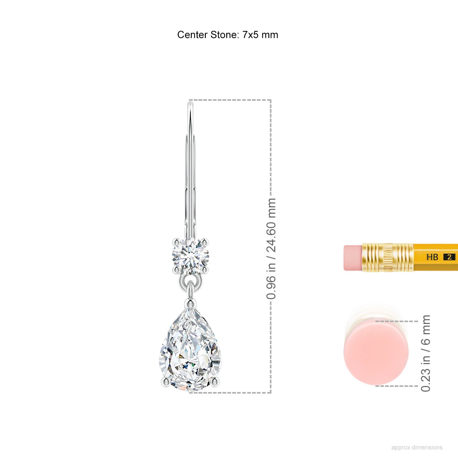 7x5mm FGVS Lab-Grown Pear Diamond Leverback Drop Earrings with Diamond Accent in White Gold - ruler