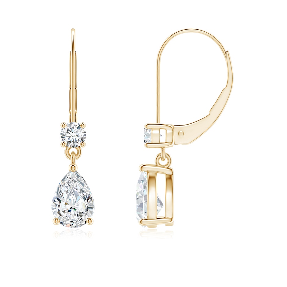 7x5mm FGVS Lab-Grown Pear Diamond Leverback Drop Earrings with Diamond Accent in Yellow Gold 