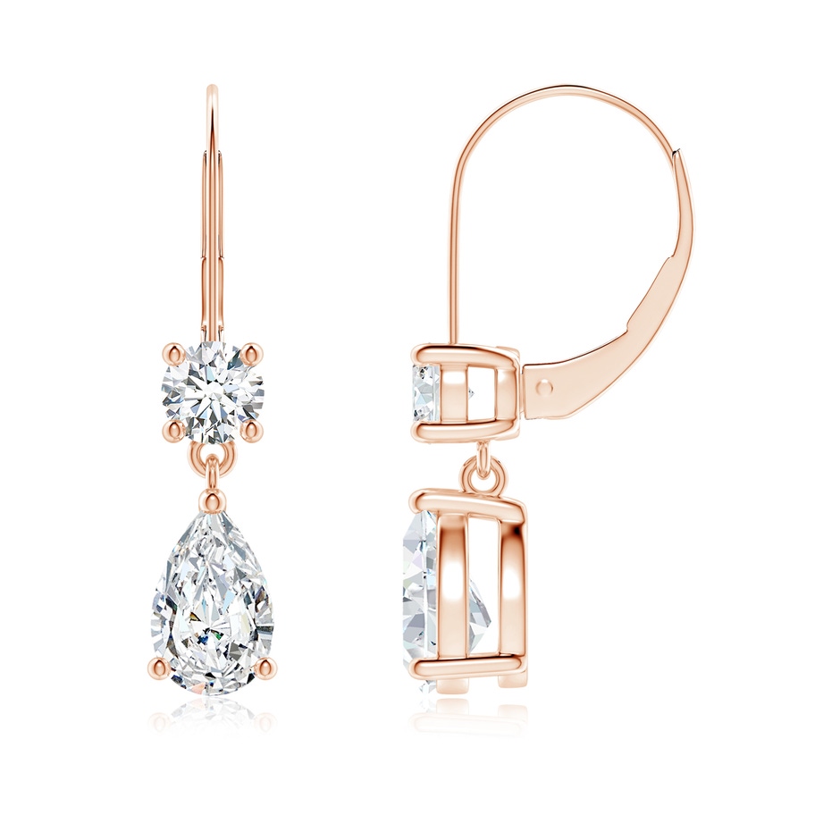 8x5mm FGVS Lab-Grown Pear Diamond Leverback Drop Earrings with Diamond Accent in Rose Gold 
