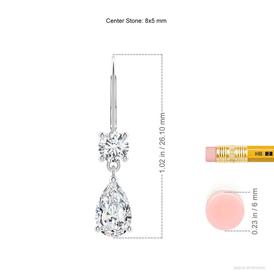 8x5mm FGVS Lab-Grown Pear Diamond Leverback Drop Earrings with Diamond Accent in White Gold ruler