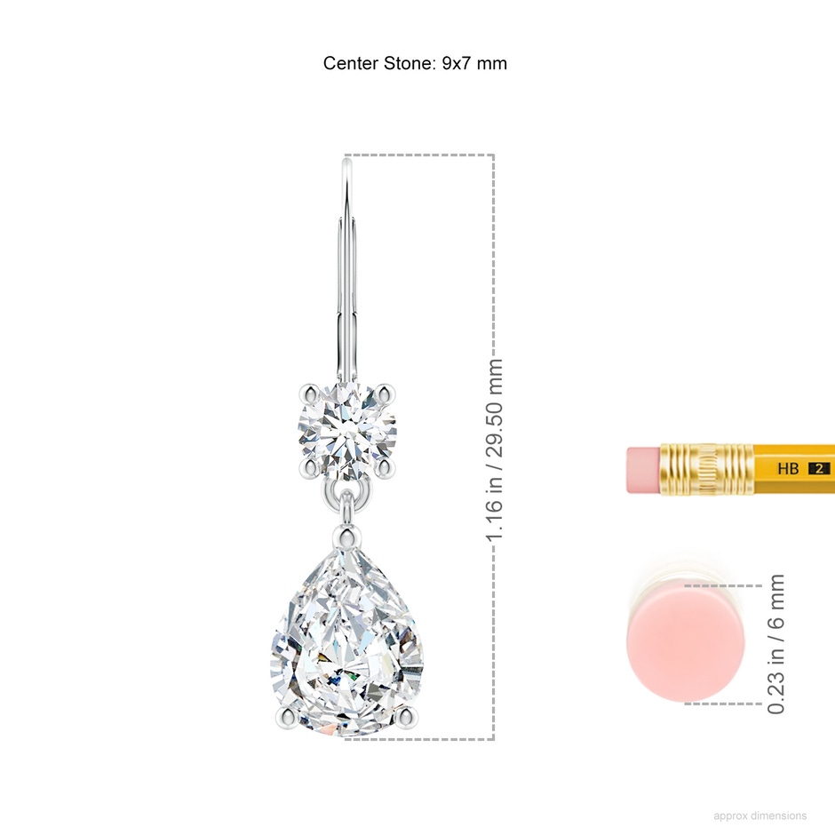 9x7mm FGVS Lab-Grown Pear Diamond Leverback Drop Earrings with Diamond Accent in P950 Platinum ruler