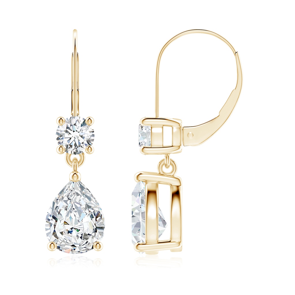 9x7mm FGVS Lab-Grown Pear Diamond Leverback Drop Earrings with Diamond Accent in Yellow Gold