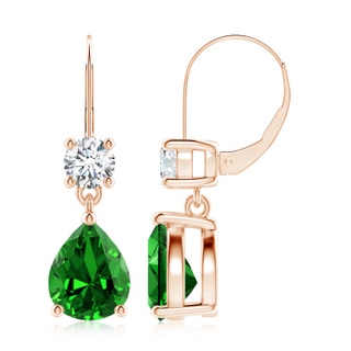 10x8mm Labgrown Lab-Grown Pear Emerald Leverback Drop Earrings with Diamond in 9K Rose Gold