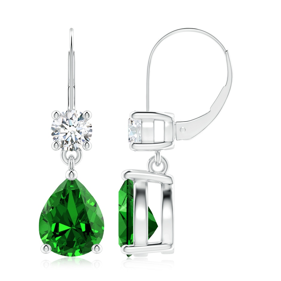 10x8mm Labgrown Lab-Grown Pear Emerald Leverback Drop Earrings with Diamond in P950 Platinum 