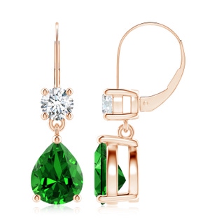 10x8mm Labgrown Lab-Grown Pear Emerald Leverback Drop Earrings with Diamond in Rose Gold