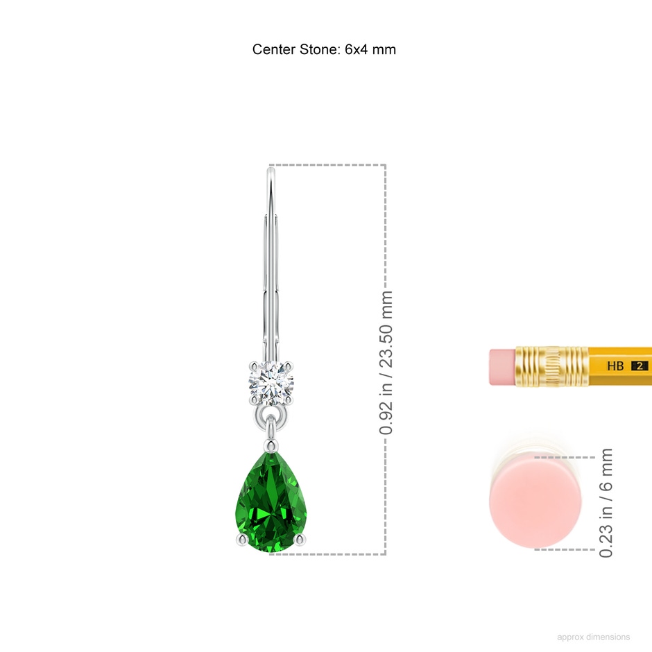 6x4mm Labgrown Lab-Grown Pear Emerald Leverback Drop Earrings with Diamond in White Gold ruler