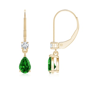 6x4mm Labgrown Lab-Grown Pear Emerald Leverback Drop Earrings with Diamond in Yellow Gold