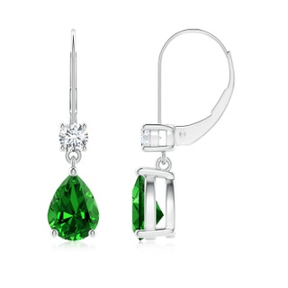 8x6mm Labgrown Lab-Grown Pear Emerald Leverback Drop Earrings with Diamond in 9K White Gold