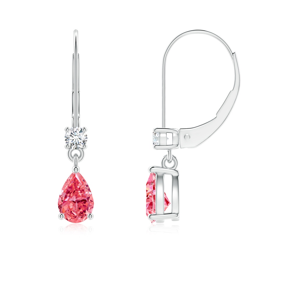 6x4mm Labgrown Pear Lab-Grown Fancy Intense Pink Diamond Leverback Drop Earrings in White Gold