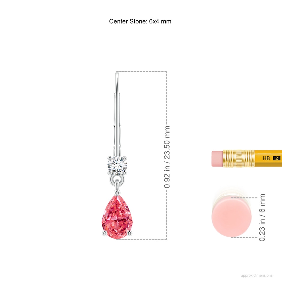 6x4mm Labgrown Pear Lab-Grown Fancy Intense Pink Diamond Leverback Drop Earrings in White Gold ruler