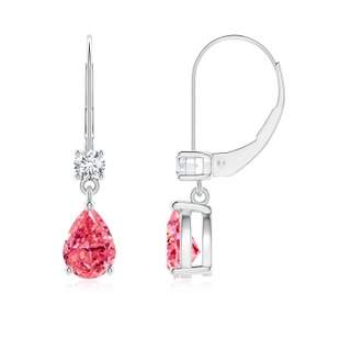 7x5mm Labgrown Pear Lab-Grown Fancy Intense Pink Diamond Leverback Drop Earrings in P950 Platinum