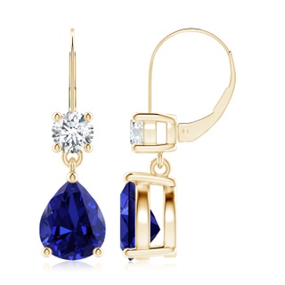 10x8mm Labgrown Lab-Grown Pear Sapphire Leverback Drop Earrings with Diamond in 9K Yellow Gold