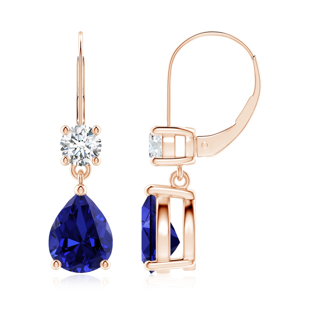 9x7mm Labgrown Lab-Grown Pear Sapphire Leverback Drop Earrings with Diamond in 10K Rose Gold