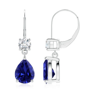 9x7mm Labgrown Lab-Grown Pear Sapphire Leverback Drop Earrings with Diamond in P950 Platinum