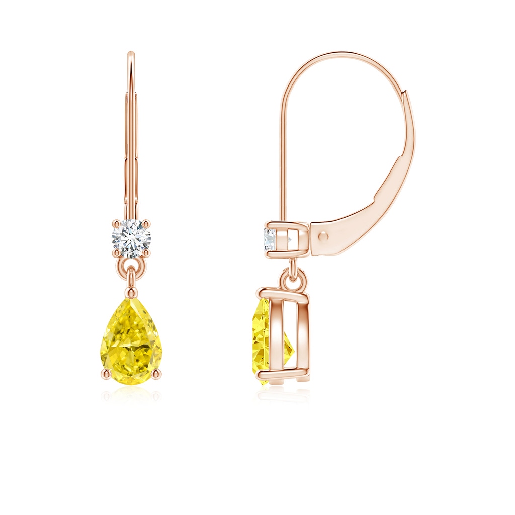 6x4mm Labgrown Pear Lab-Grown Fancy Intense Yellow Diamond Leverback Drop Earrings in Rose Gold