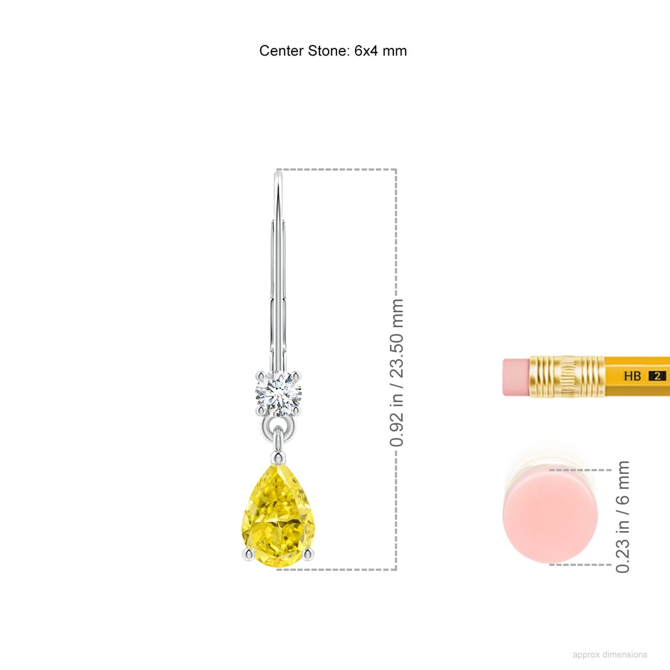 6x4mm Labgrown Pear Lab-Grown Fancy Intense Yellow Diamond Leverback Drop Earrings in White Gold ruler