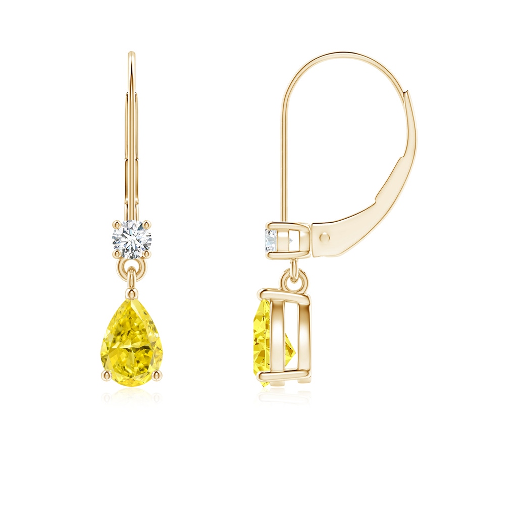 6x4mm Labgrown Pear Lab-Grown Fancy Intense Yellow Diamond Leverback Drop Earrings in Yellow Gold