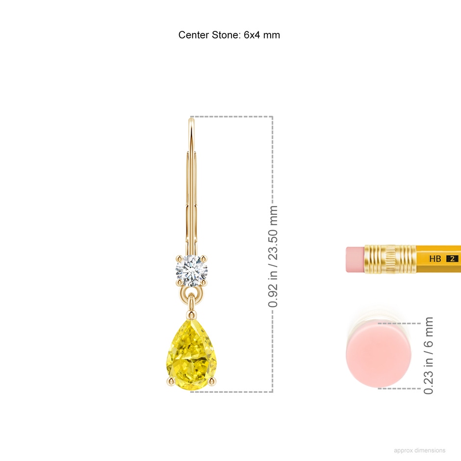 6x4mm Labgrown Pear Lab-Grown Fancy Intense Yellow Diamond Leverback Drop Earrings in Yellow Gold ruler