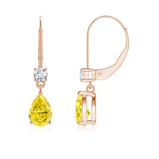 7x5mm Labgrown Pear Lab-Grown Fancy Intense Yellow Diamond Leverback Drop Earrings in Rose Gold