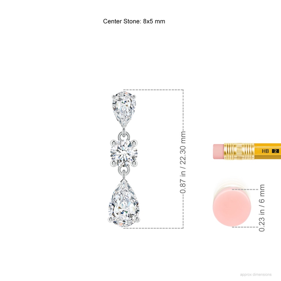 8x5mm FGVS Pear Lab-Grown Diamond Drop Earrings in 18K White Gold ruler