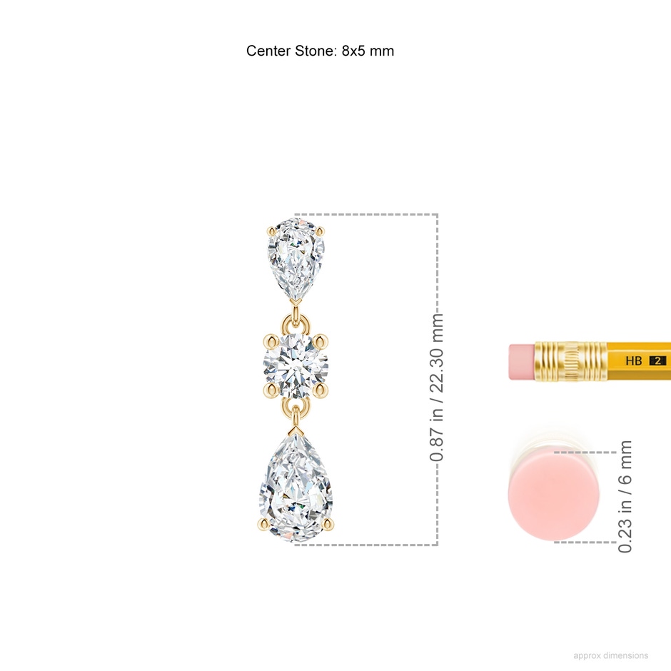 8x5mm FGVS Pear Lab-Grown Diamond Drop Earrings in Yellow Gold ruler