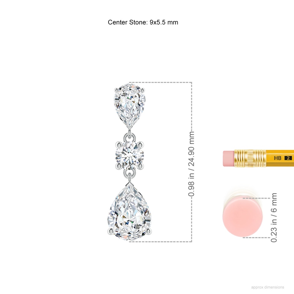 9x5.5mm FGVS Pear Lab-Grown Diamond Drop Earrings in P950 Platinum ruler