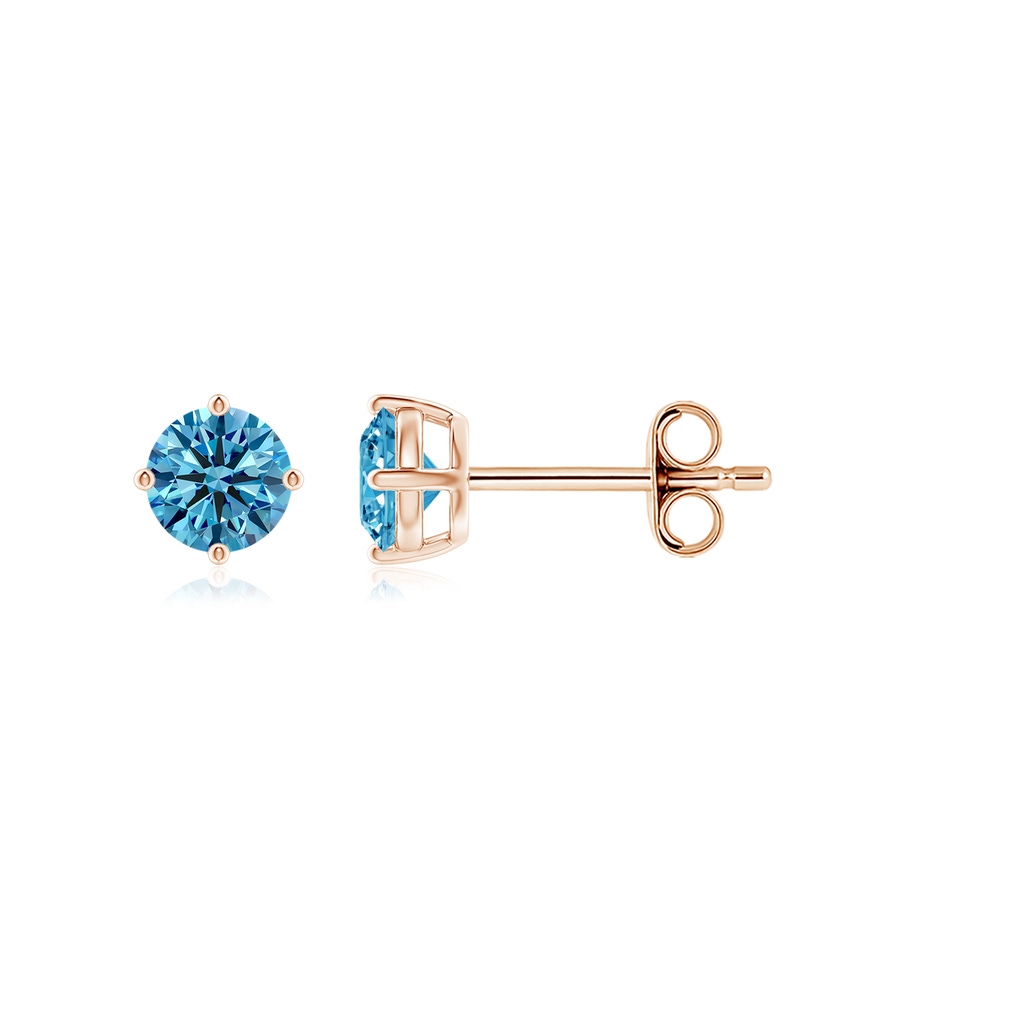 4.6mm Labgrown Basket-Set Solitaire Lab-Grown Fancy Intense Blue Diamond Stud Earrings in Rose Gold