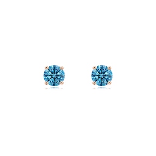 4.6mm Labgrown Basket-Set Solitaire Lab-Grown Fancy Intense Blue Diamond Stud Earrings in Rose Gold