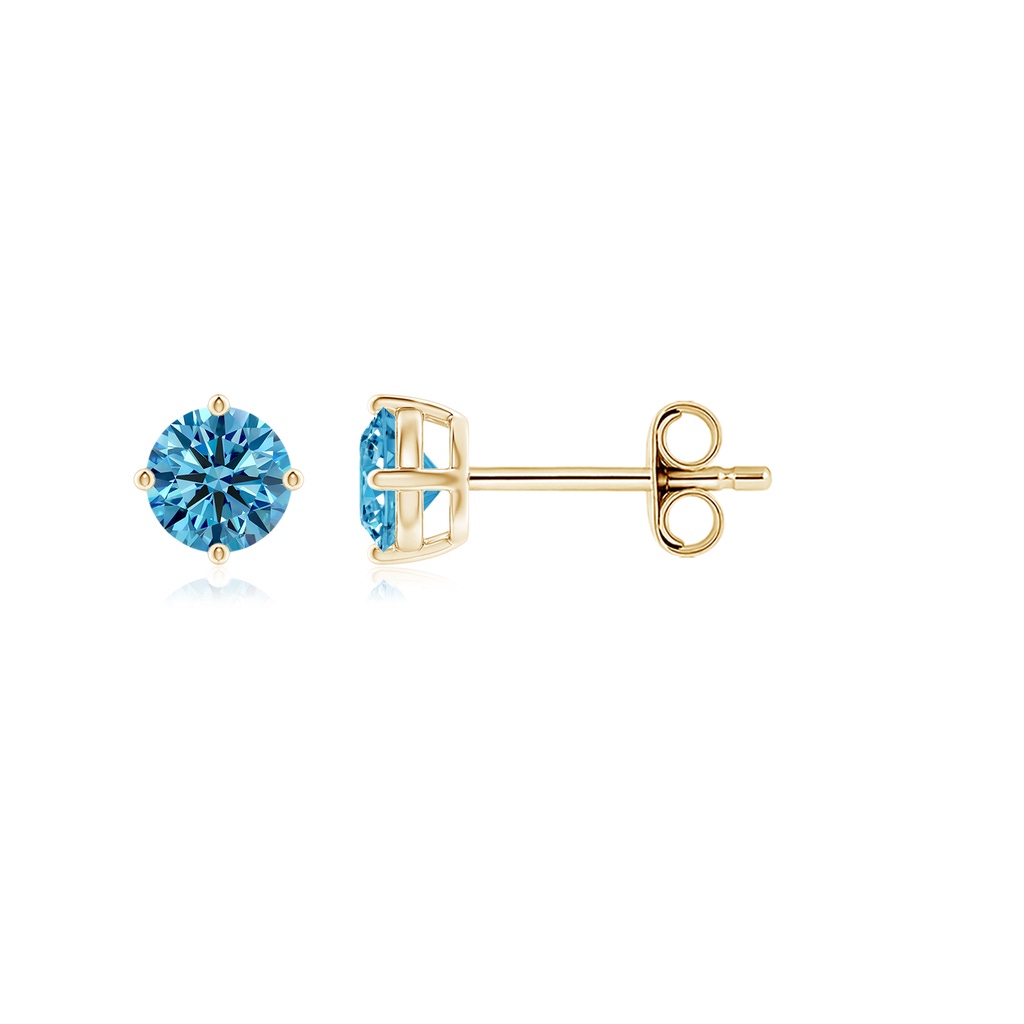 4.6mm Labgrown Basket-Set Solitaire Lab-Grown Fancy Intense Blue Diamond Stud Earrings in Yellow Gold