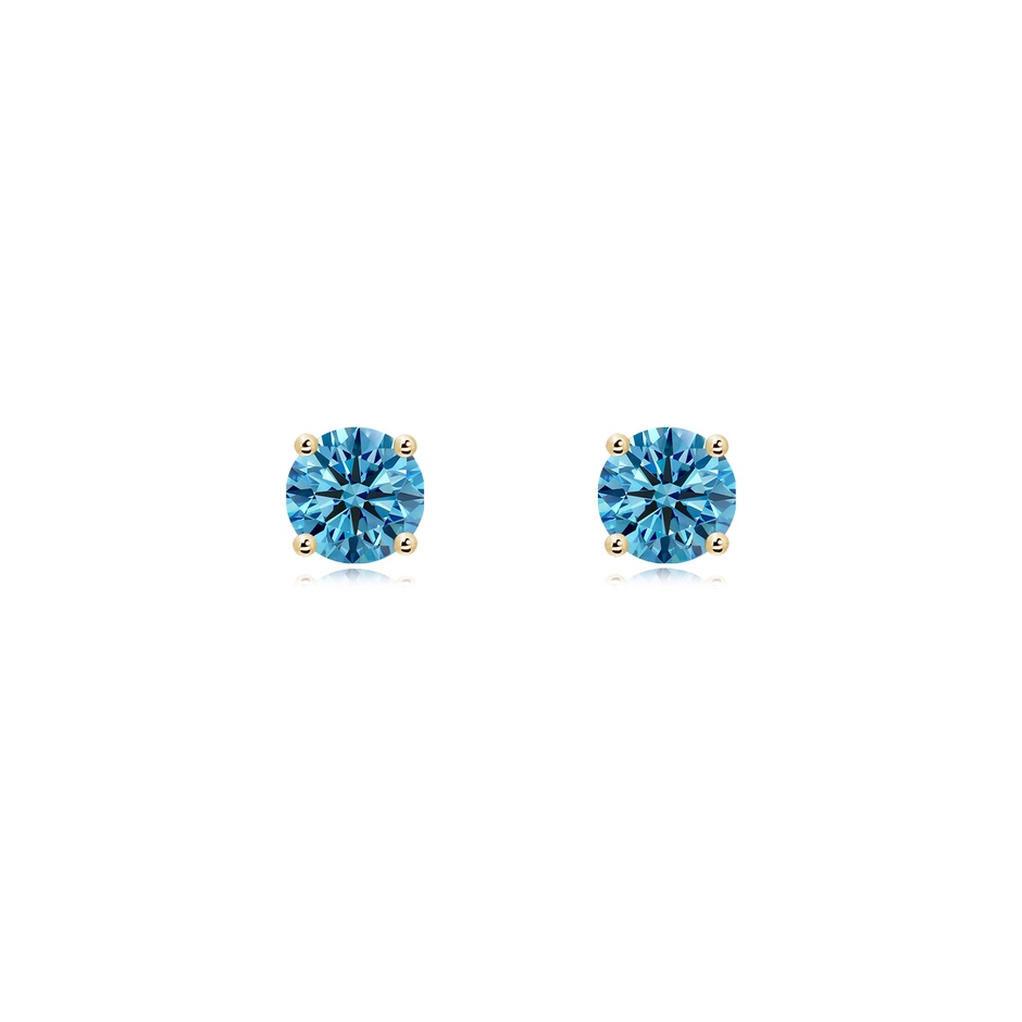 4.6mm Labgrown Basket-Set Solitaire Lab-Grown Fancy Intense Blue Diamond Stud Earrings in Yellow Gold 