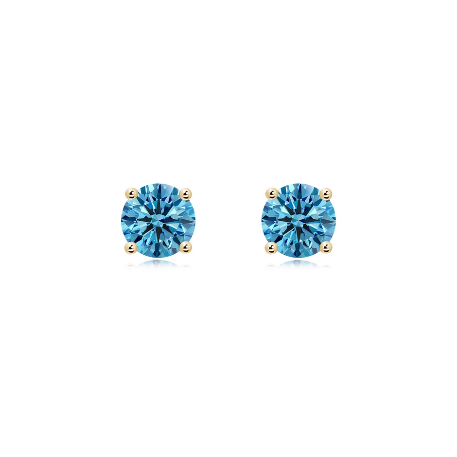 5.5mm Labgrown Basket-Set Solitaire Lab-Grown Fancy Intense Blue Diamond Stud Earrings in 18K Yellow Gold 
