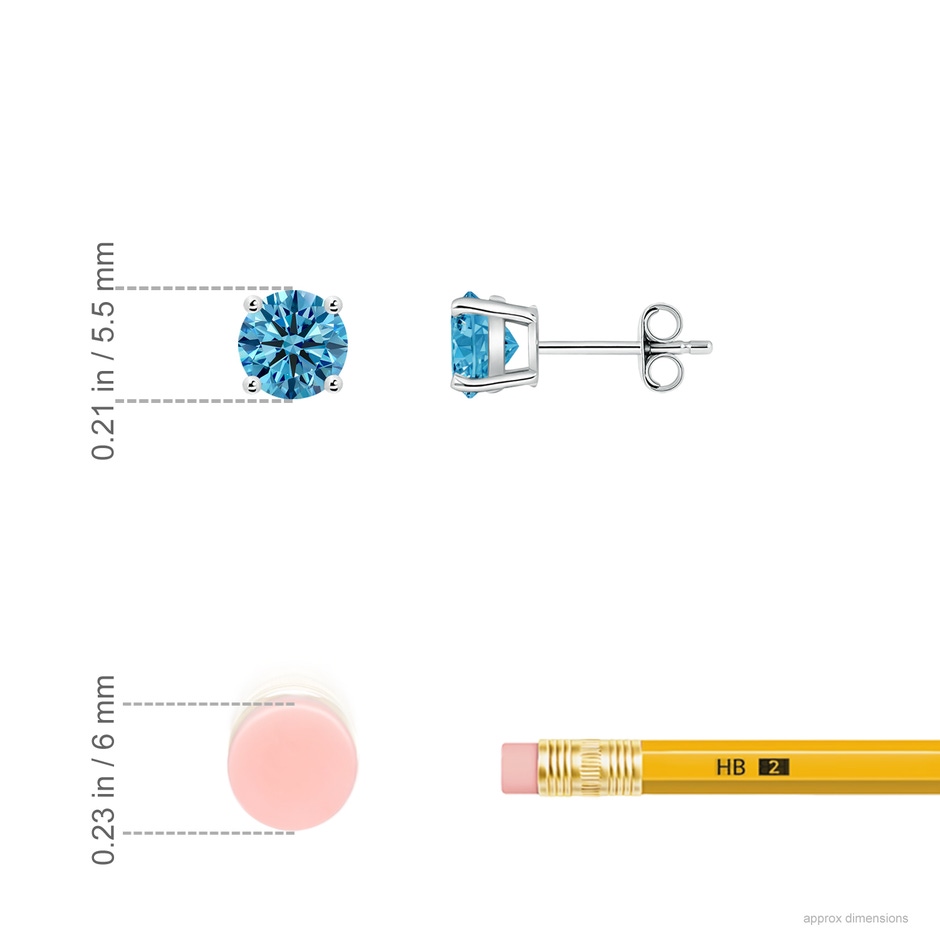 5.5mm Labgrown Basket-Set Solitaire Lab-Grown Fancy Intense Blue Diamond Stud Earrings in P950 Platinum ruler