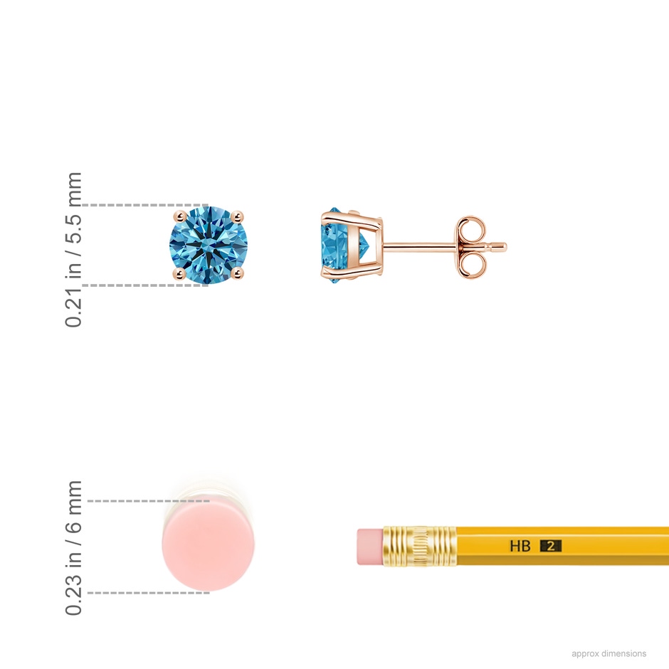 5.5mm Labgrown Basket-Set Solitaire Lab-Grown Fancy Intense Blue Diamond Stud Earrings in Rose Gold ruler