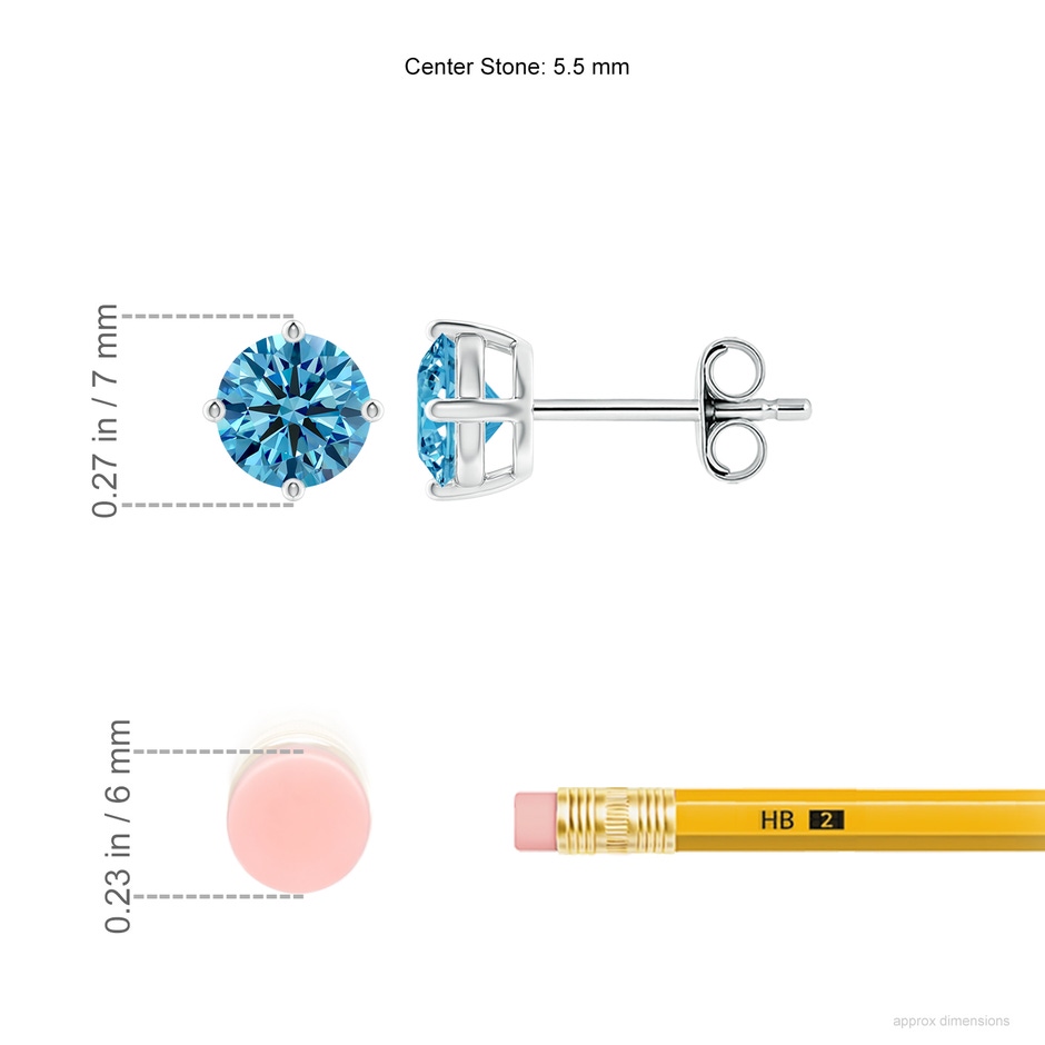 5.5mm Labgrown Basket-Set Solitaire Lab-Grown Fancy Intense Blue Diamond Stud Earrings in White Gold ruler