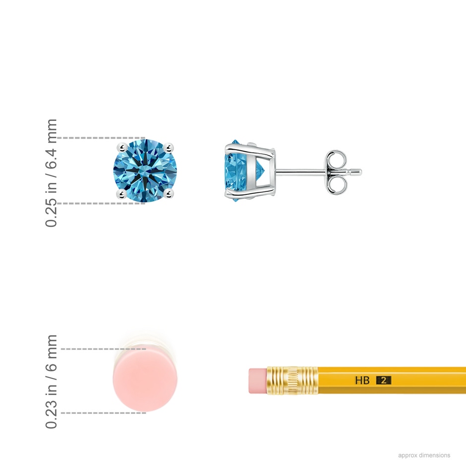 6.4mm Labgrown Basket-Set Solitaire Lab-Grown Fancy Intense Blue Diamond Stud Earrings in P950 Platinum ruler