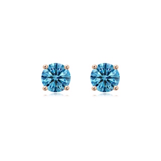 6.4mm Labgrown Basket-Set Solitaire Lab-Grown Fancy Intense Blue Diamond Stud Earrings in Rose Gold